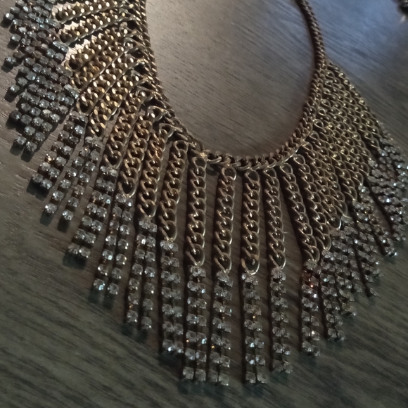 Vintage Chain Rhinestone Bib Fringe Necklace Choker - Picture 3 of 8